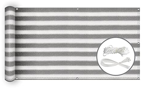 NKADNB Frangivento da Esterno 90x1800cm Resistente Ai Raggi UV, Protezione Solare Telone Ombreggiante Giardino Protezione della Privacy con Occhielli, Fascette E Funi Rigato Grigio-Bianco