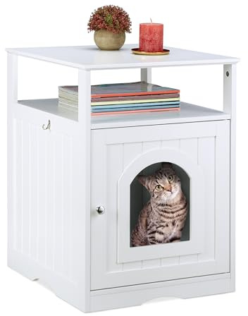 Relaxdays Katzenschrank, großer Eingang, mit Ablage, Rückseite mit Luftlöchern, HBT 64 x 48 x 53 cm, Katzenkommode, weiß