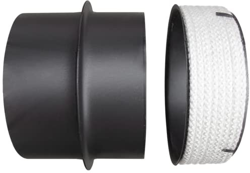 KRATKI Rohrverbinder Adapter für sichere Verbindung zwischen Keramikkamin und Rohr aus 2 mm starkem schwarzem Stahlblech Abgasrohr-Reduzierstück fi von 150 auf 200 mm
