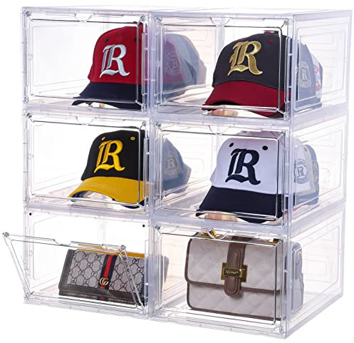 Organizer per cappelli da baseball, set da 6, scatola trasparente porta cappello con porta magnetica trasparente, impilabile, facile da montare ed elegante display (34,3 x 26,9 x 19,1 cm)