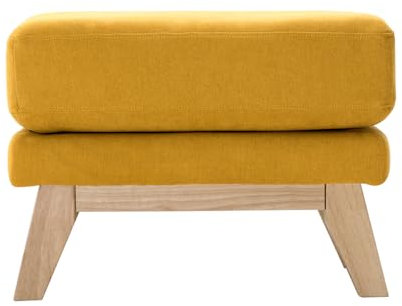 Miliboo Pouf Repose-Pieds déhoussable scandinave en Tissu Effet Velours Jaune Moutarde et Bois Clair Oslo