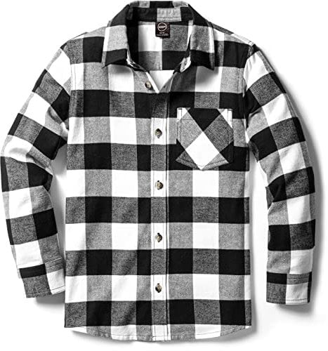 CQR Kids Little Boys Girls Baby Plaid Flannel Shirt Long Sleeve, All-Cotton Soft Brushed Casual Button Down Shirts, Flannel Plaid Classic Black, 18-24 Months