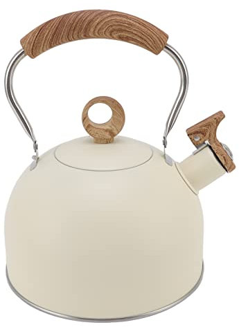 Bouilloire Sifflante, Bouilloire À Thé Sifflante De 2.5 litres Théière en Acier Inoxydable avec Poignée pour Cuisinière Électrique Cuisinière À Gaz(Beige)