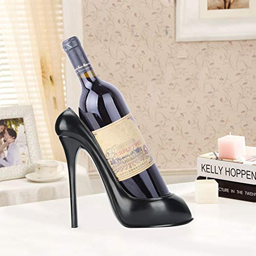 Wakects Porte-bouteille de vin de table, porte-bouteille en forme de talon haut, porte-bouteille décoratif pour cuisine, salon, salle à manger et bar, en résine, noir