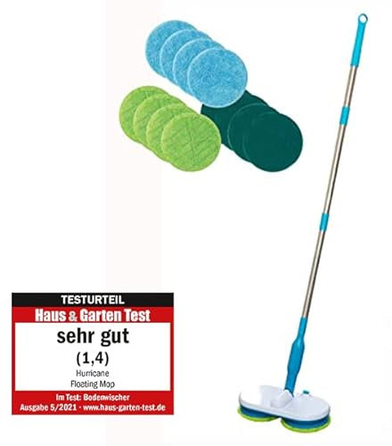 Hurricane Floating Mop Set - Das Original aus dem TV - zum Wischen, Schrubben & Polieren - kabellos rotierender Reinigungsmopp inkl. 4 Mikrofaserpads, 4 Scheuerpads & 4 Polierpads - elektrischer Mopp