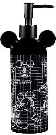 Zrike Brands Disney Bad-Seifenspender für Badezimmer, nachfüllbar, aus Keramik, für Lotion, Seife, Shampoo, Schwarz und Weiß