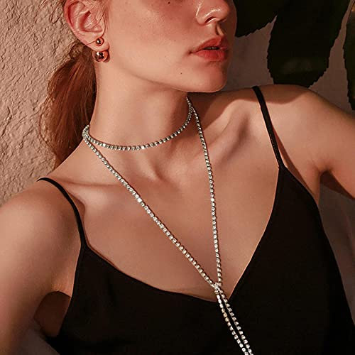 Wendalern Kubischer Zirkonia Tennis Kette Lange Strass Kette Drop Y Halskette Geschichtet Tennis Choker Lange Kristall Kette Lariat Halskette Cz Diamant Kette Y Halskette Schmuck Für Frauen Mädchen
