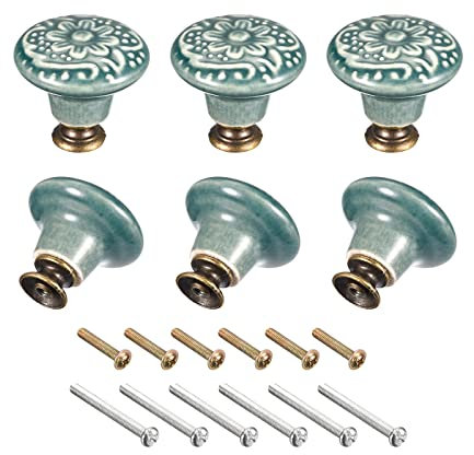 sourcing map Ceramic Drawer Knobs, 6pcs 32x34mm Ball Shape Door Pull Handles with Mounting Screws for Home, Drawer and Dresser, Green