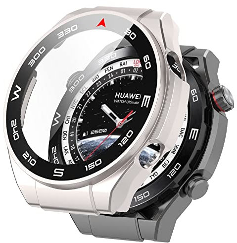 AISPORTS 2 Pezzi Custodia per Orologio Compatibile per Huawei Watch Ultimate Proteggi Schermo, Custodia Rigida per PC Bumper HD Custodia Protettiva in Vetro Temperato per Huawei Watch Ultimate