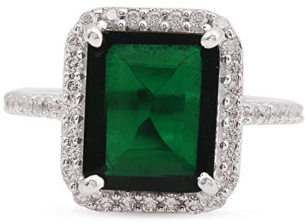 Created Gems Octagon shape Faceted Emerald Cz rings - 92.5 Solid Silver Ring Green Emerald Cz Gemstones rings - home & living Vintage Setting gift for fathers day Nail Ring-v uk