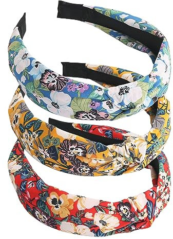 scicent 3 Stück Haarreifen Damen Breit Kopfband Haarband Damen Retro Stirnband Haarreifen Knoten Stirnbänder Turban Vintage Stoff Haarreif für Frauen Mädchen Lieferungen, 15901