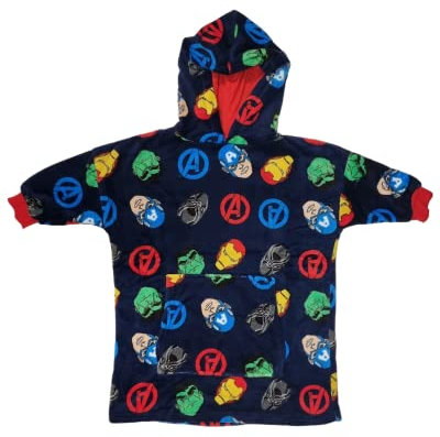 Marvel Avengers Deluxe Oodie/Oversized Blanket Hoodie Boys, Fleece Dressing Gown 3-4yrs Navy