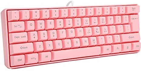 Clavier de Jeu Filaire Rose V700, Clavier RVB à 61 Touches de Jeu avec Rétroéclairage pour Ordinateurs de Bureau et Ordinateurs Portables, Clavier Ergonomique Universel