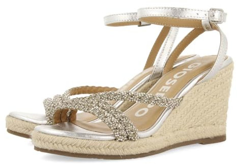 GIOSEPPO Sandalias DE Piel Color Plata con Tiras con PEDRERÍA Y CUÑA Alta DE Yute para Mujer MENFI
