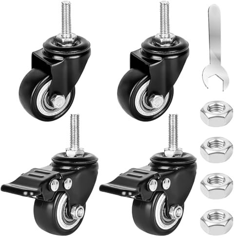 4 Stück 40mm Möbelrolle: M8x25mm Schraube Bockrollen M8 Schwerlastrollen Lenkrollen für Möbel 2 mit Bremse und 2 ohne Bremsen, 35 KG 360 Grad Drehung Gummirollen Sesselrollen Outdoor Castors