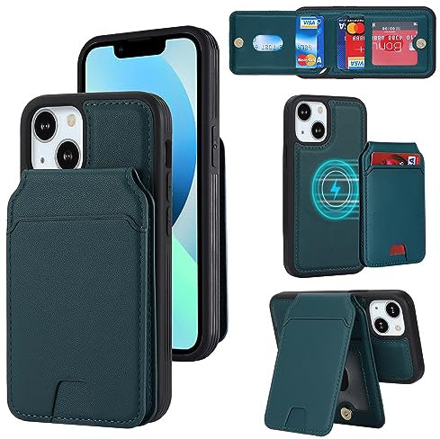 SailorTech iPhone 13 Mini Case with Credict Card Holder magsafe, iPhone 13 Mini Phone Leather Case Wallet for Women Compatible mag safe Wallet Detachable 2-in-1 for Men-Green