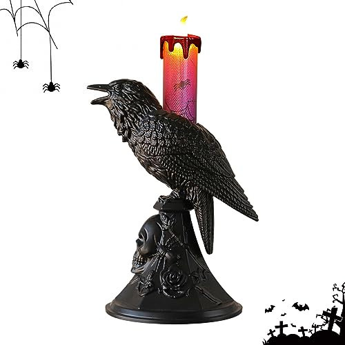 DZAY Halloween LED Kerze Flammenlose mit Batterie Teelichter,Krähen LED Kerzenlampe von Betriebene Kerzen Stumpenkerzen,Krähen Kerzenhalter Licht Flammenlose Kerzenlampe Halloween Dekorationen (Lila)