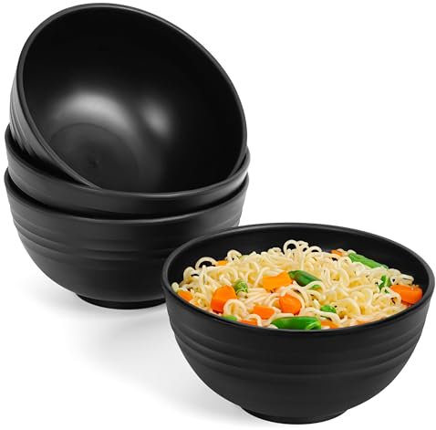 BELLE VOUS Pack de 4 Boles Cocina Plástico Negro Reutilizable - 700 ml - Cuencos de Servir - Bol Desayuno, Sin BPA, Ligero - Bol Ensalada, Sopa, Pasta, Frutas - Apto Microondas y Lavavajillas