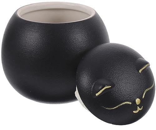 Kichvoe Ceramic Tea Jar Lucky Cat Cookie Jars with Lids Porcelain Tea Tin Food Storage Jars Food Canisters Airtight Biscuit Jar Sugar Container Candy Bowl Lids Coffee Black