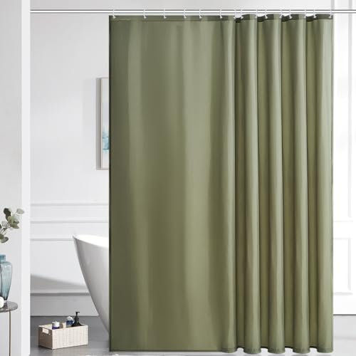 Duschvorhang Überlänge für Badezimmer, Badvorhang Anti-schimmel Textil für Badewanne und Dusche, Vorhang aus Stoff Antibakteriell Waschbar, mit 12 Haken Extra Groß Salbei Grün 200x240cm.