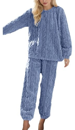 Zilosconcy Pigiama Pile Donna Elegante Morbido Cotone Pigiama Donna Invernale in Pile Caldo Due Pezzi Set di Pigiami Taglie Forti Maglia e Pantalone Lungo a Maniche Lunghe Sleepwear in Casa Tuta