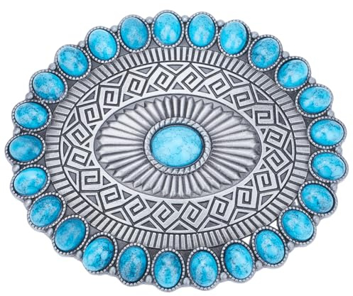 GORGECRAFT Western-Gürtelschnalle Türkisfarben Vintage-Stil Indianische Elemente Cowboy-Schnallen Retro-Cowgirl-Legierung Ovale Gürtelschnalle Achatstein Für Männer Frauen Abschlussball 8.1x6.75cm