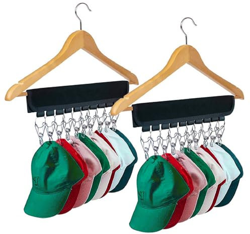 QUMENEY 2PCS Cap Organizer Hanger 20 Edelstahl Clips Baseball Cap Holder Rack für Kleiderschrank Hüte Schals Socken Krawatte Lagerung über die Tür für Reisen Hotel Home Kleiderschrank