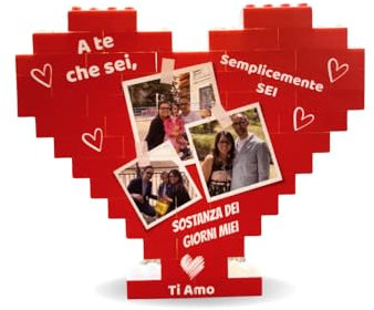 Stampitaly Cuore in Mattoncini personalizzata con Foto e Dedica – Perfetta idea regalo personalizzabile per San Valentino Anniversario Fidanzamento Dimensioni 16 x 13,5 cm