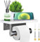 Toilettenpapierhalter Ohne Bohren,Selbstklebend Toilettenpapierrollenhalter mit 20 cm Ablage,Klorollenhalter Schwarz Toilet Paper Holder Wandmontage, Klopapierhalter,Wc Papier Halterung (Weiß)