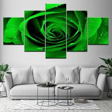 WAGYU Kunstdrucke 5 Teilig Bilder Leinwand,leinwandbilder 5 teilig wohnzimmer dekoration,5 Teilig Wanddekoration Grüne Rose,Bild Bilder auf Leinwand 5 teilig Poster,wandbild xxl 100x55cm