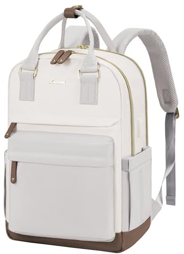 LOVEVOOK Travel Work Backpack Womens, 15.6 Inch Laptop Rucksack for Teacher Nurse, Waterproof School Bag for Girls, Anti Theft Ladies Computer Back Pack for College Uni Office Business, Beige