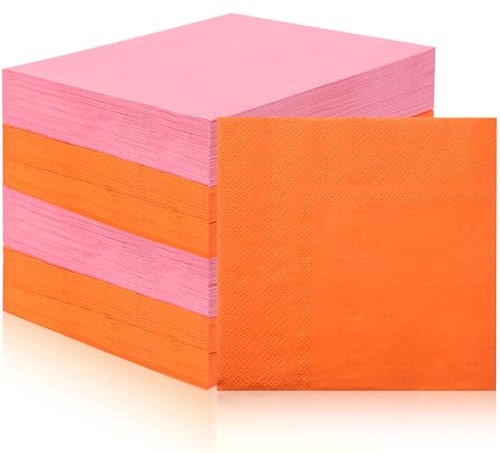 160 Stück rosa und orange Papierservietten, 5 x 5 Neon-Servietten, orangefarbene Getränke-Servietten, Einweg-Servietten, Dessert-Servietten, Cocktail-Servietten für Junggesellinnenabschied, Hochzeit,