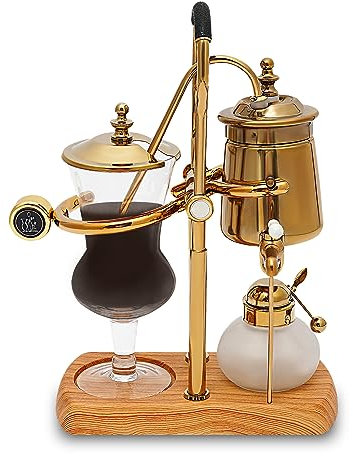 Siphon Balance Kaffeemaschine, Siphon Kaffeemaschine Set, Vakuum-Kaffeebereiter, Naturholzsockel und Deckelknauf,Glas-Vakuum-Kaffeemaschine, Extraktionswerkzeuge für Handgebrühten Kaffee (Golden)