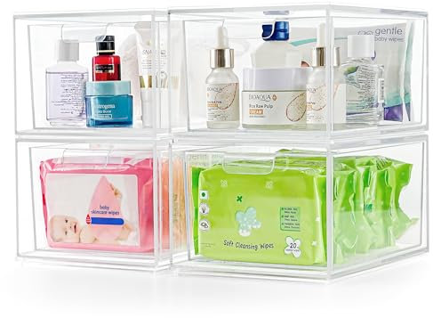 Winter Shore Cassettiera in Plastica (Confezione da 2) - Organizzatori in Plastica Trasparente - Organizzatore Bagno per il Trucco - Contenitori Impilabili - Porta Oggetti Vanity