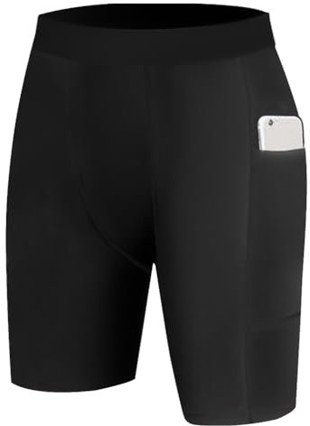 AUYAO Herren Kompressionsshorts, Schnelltrocknendes Base Layer Tights Sport Unterhosen Trainingsshorts für Enge Trockene und Atmungsaktive Radlerhose, Sportshorts Laufhose mit Handytasche(XL)