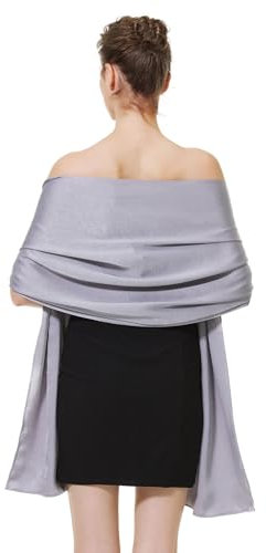 BEAUTELICATE Damen Stola Schal Damen Festlich Elegante Seide Satin Tücher Schultertuch mit Einzigartig Textur für Brautkleider Abendkleider Sommer Hochzeit (Silber, Einheitsgröße)