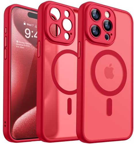 CANSHN 2024 Neu für iPhone 15 Pro Hülle mit Kameraschutz für Magsafe (TOP Militärschutz & Magnetkraft) Extrem Haltbarkeit Hülle iPhone 15 Pro Case Stoßfest, Rot