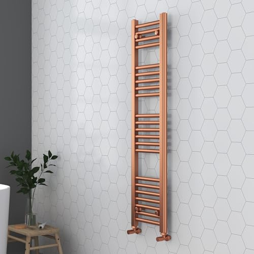 300mm (w) x 1200mm (h) Straight Brushed Copper Heated Towel Ladder Rail Bathroom Radiator - 1326 BTUs