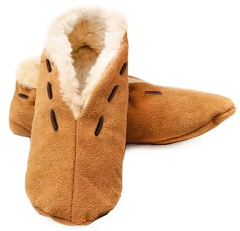 HomeOfSocks Leder Hausschuhe Herren und Damen | Obermaterial 100% Wildleder - Warme Mokassins Hüttenschuhe mit Fleece Innenfutter | Gr. 36