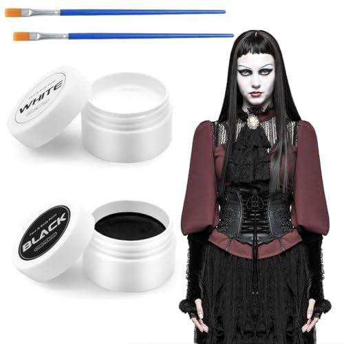 Maquillaje Halloween Blanco y Negro, Pinturas Corporales Blanco y Negro, Pintura Cara Halloween, Kit De Pintura Facial de Halloween para Pintura Facial Maquillaje para Teatral Carnaval Fiesta