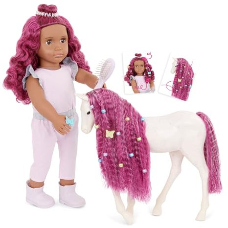 Our Generation – Estra & Delta – 46 cm-Puppe & Pferdefohlen-Set – Passend zu Fuchsia Haar – Zubehör für Pflege und Styling – Vorgetäuschtes Spiel – Spielzeug für Kinder ab 3 Jahren