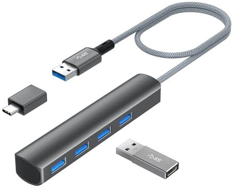 Elebase USB Hub for PS5 Pro/Slim,4 Port USB 3.0 Splitter 1 in 4 Out with 2FT Long Cable,5Gbps High-Speed Extender Hub with OTG and USB Adapter for PlayStation 5,PS4 Console,Disc & Digital