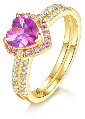 Bague unique en forme de cœur avec saphir rose for femme, bague de fiançailles avec saphir rose, argent sterling S925/10K/14K/18K, cadeau de promesse romantique(S925,58(18.5))