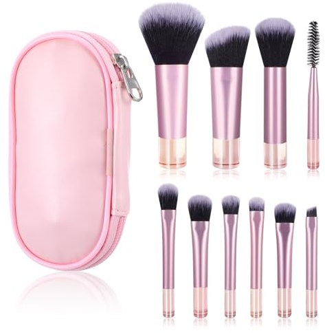 10 Stück Reise Pinselset Makeup Mini Make Up Pinsel Set mit Aufbewahrungstasche Kosmetikpinsel Set Tragbarer Schminkpinsel Set zum Bürsten von Wimpern Foundation Lidschatten Kontur Rouge