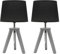 ValueLights | Pair of - Grey Wood Tripod Table Lamp with Linen Tapered Lampshade Living Room Bedside Light - LED Bulbs Included | Table Lamps & Home Improvements Essential