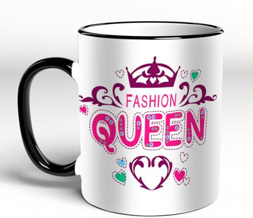 YOIUE Tazze Originali di caffè e Colazione Tazze - stampata Ceramica 11 once di tazze 330 ml Decora la tua tazza regalo,Queen, stampa da ragazza, fantasia, moda, regina, lettere, ornamenti floreali a