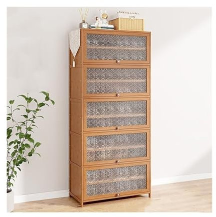 Bamboo Shoe Organizer with Multi Layer Flip Up Doors for Entryways and Hallways Adjustable and Free Standing Shoe Rack for Front Door Entrance 9 to 11 Layers 60cm