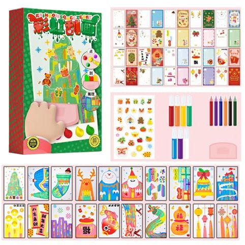 Generico Rainbow Scratches Art Kit, Christmas-Themed Scratch Kit, Scratch Dots Paint Kit, Dots Color Scratch Kit, Fun Scratch Paper Art, Creative Dots Color Scratch Book and Paper Art Set for Kids