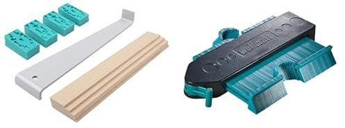 Bundle aus wolfcraft Verlegeset für Laminat 6931000 I Werkzeug zum Verlegen von Laminat, Parkett, oder Kork + Konturenlehre 6949000 – Duplikator zum Übertragen von Konturen & Schnittverläufen