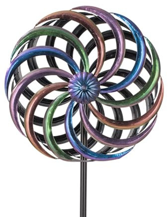 DREAMYSOUL Windspiel für den Außenbereich, 33 cm Durchmesser, Regenbogen-Metall, kinetisches Windspiel, Dual-Windspiel für Hof, Garten, Außenbereich, Terrasse, Rasen-Dekoration